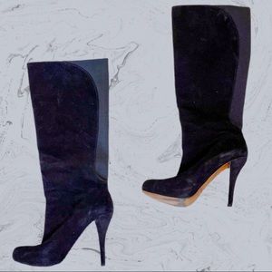 Enzo Angiolini Yabbo Black Boots Stretch Suede High Heel Knee High Almond 8M